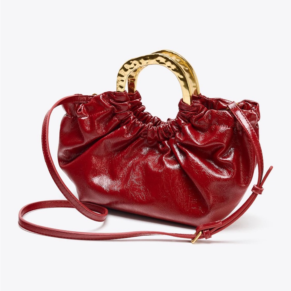 Red Handbag with Gold Handle - Picture 7 of 8